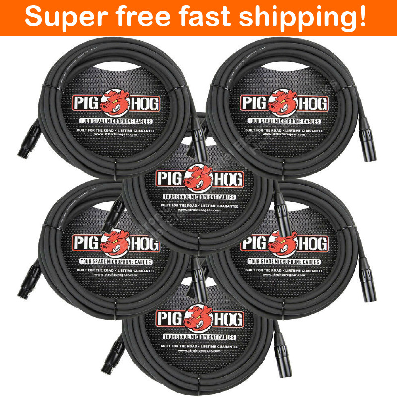 6 Pack Pig Hog PHM30 High Performance 8mm XLR Microphone Cable Heavy Duty 30ft