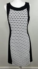 Calvin Klein Black/White Textured Stretch Panel Sleeveless Sheath Dress 8