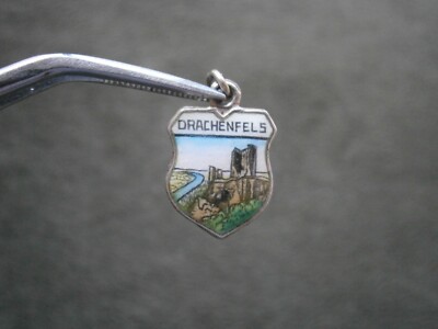 Drachenfels Germany Vintage 800 Silver Enamel Travel Shield Crest Bracelet Charm