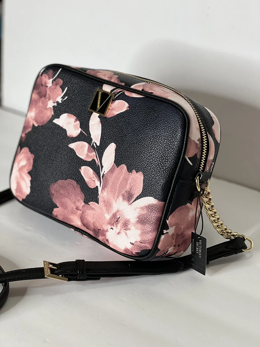 Victoria's Secret Womens Crossbody bag Black Pink Floral Gold