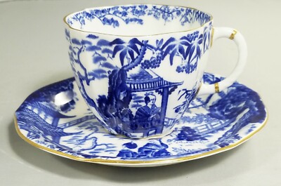 Vintage Royal Crown Derby Tea Cup Saucer Blue Mikado XII Ancient