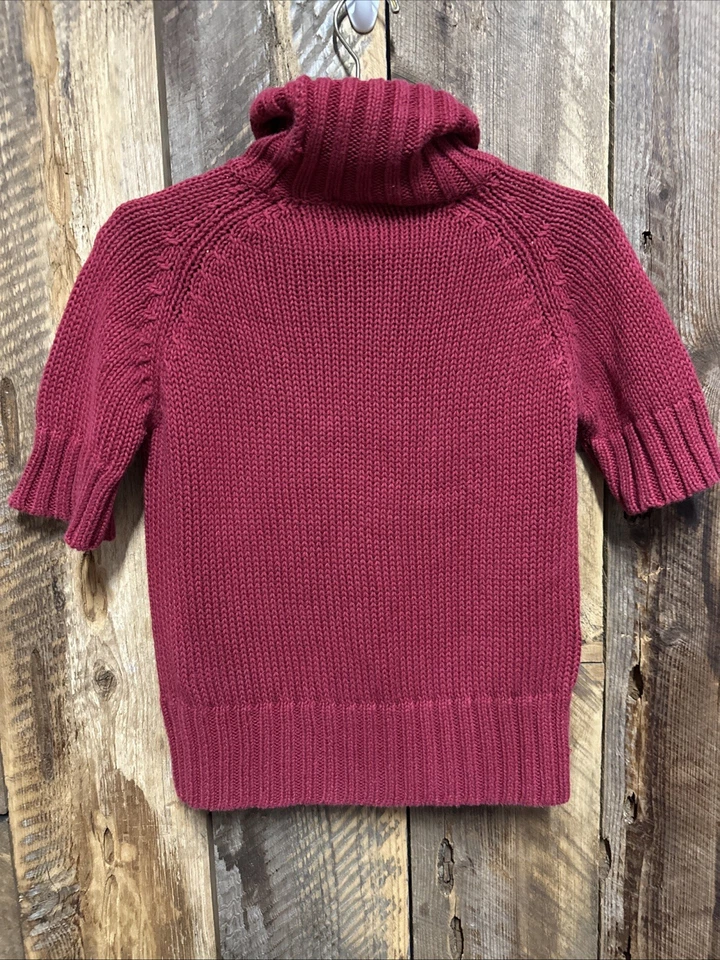 Suéter De Colección Rojo Tejido Cuello Alto Manga Corta Para Mujer Pequeño Preppy Retro Universitario Foto 3 de 4