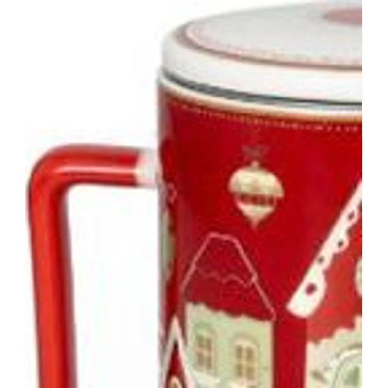 Mug Natale con Tappo e Filtro BRANDANI Villaggio in Festa Rosso Porcellana, fotografia 3 di 9