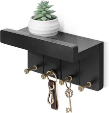 Small Key Holder Wall Mount - Decorative 8 inch Key and Mail Holder for Black