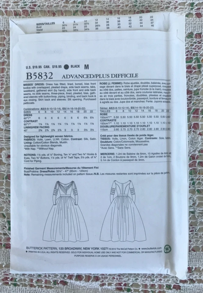 Butterick Pattern B5832 Formal Gown Dress Costume Misses Sz 6-14 Uncut Sewing - Image 3 of 4