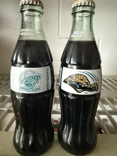 Vintage Coca Cola Coke 1995 Jacksonville jaguars Inaugural Season bottles x2