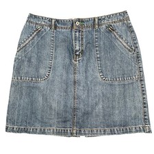 Eddie Bauer Blue Denim Mini Skirt Zip Pockets Casual Outdoors Women Size 10