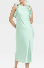 NEW A New Day Ruffle Sleeve Satin Maxi Dress Mint Green Size Medium