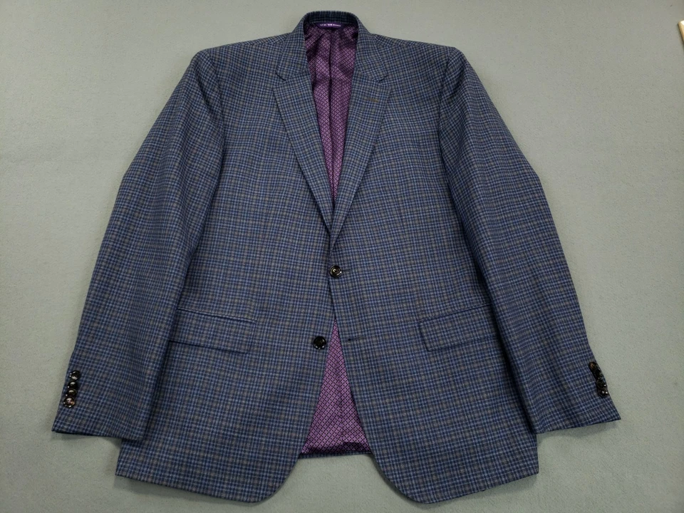 Ted Baker Sport Coat Men's 44R Blue Plaid Wool Two Button Double Vented Blazer - Image 2 of 4