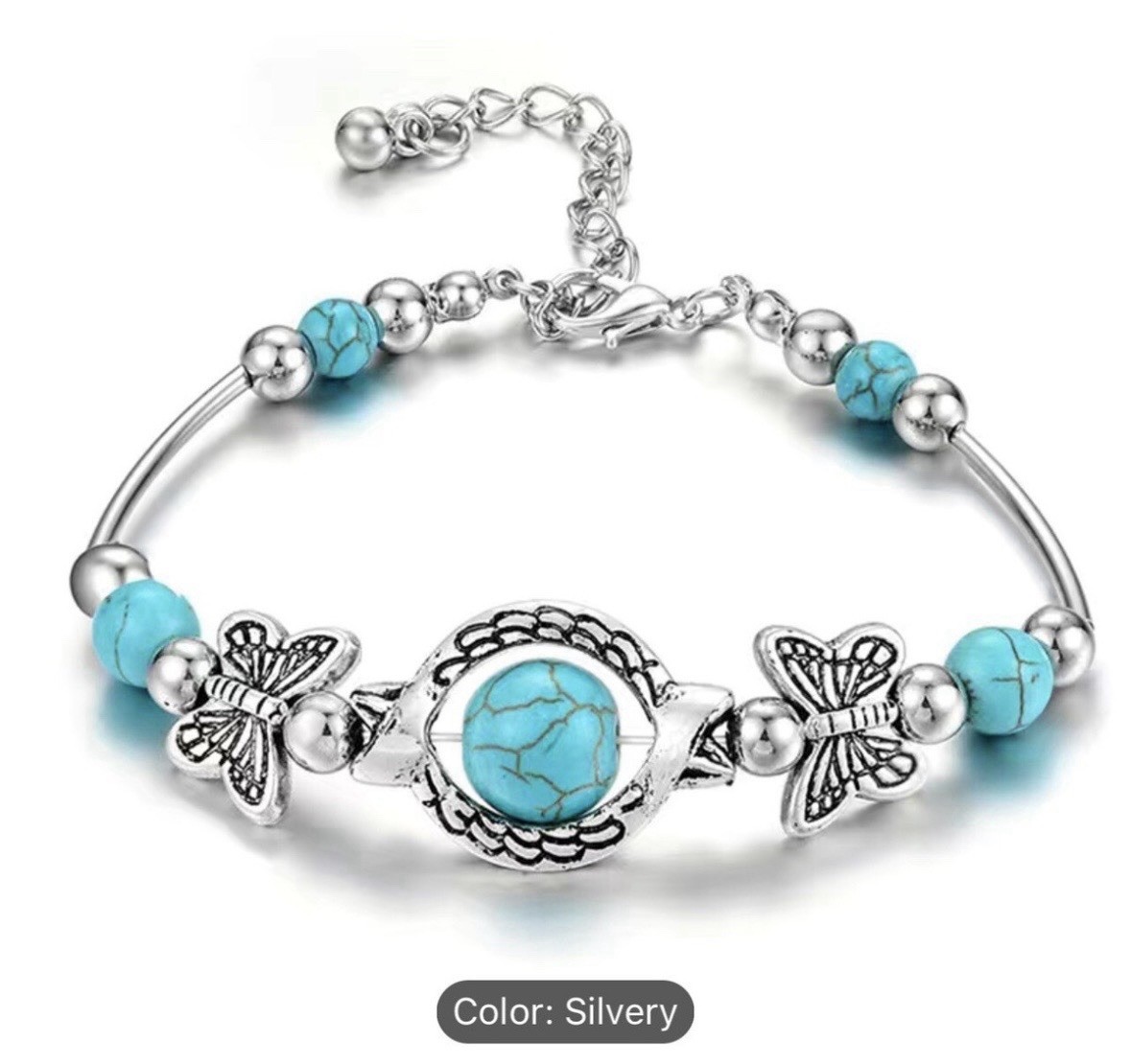Native Inspired Turquoise and Silver Butterfly Br… - image 1