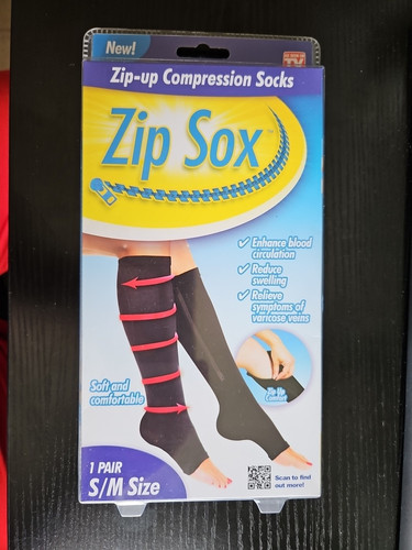 1-pr Zip Sox Compression Leg Support Knee High Stocking Socks BLACK S/M NEW