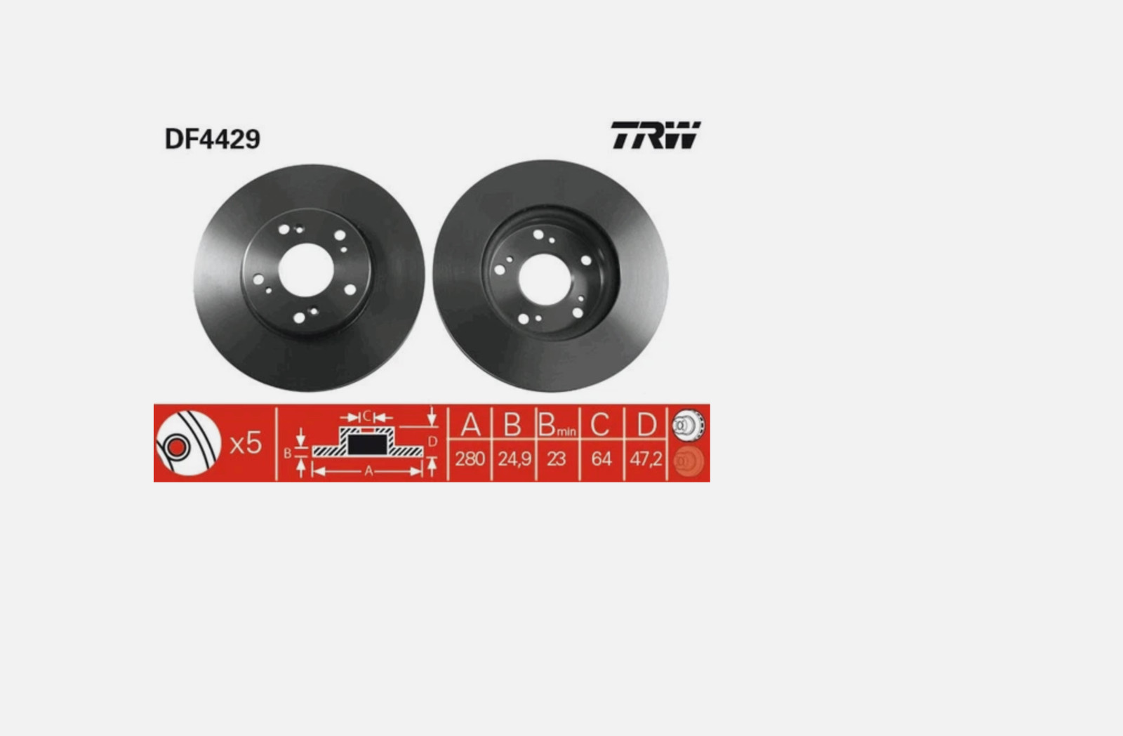 Disque de frein TRW DF4429 pour HONDA - Paire de disques en acier plein ventilé 260mm