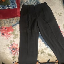Men's Black Pleated Cuffed Dress Pants Straight Leg Button Zipper Formal