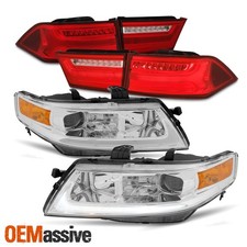 Fit 04-08 Acura Tsx Led Bar Drl Projector Chrome Headlights Tail Lights Combo