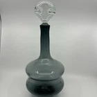 Blenko Glass “ Napoleon” Decanter Smokey Gray W Clear Stopper