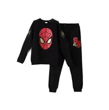 Marvel Spider-Man Kids Sweatshirt Jogger Set Black Graphic Cotton NWT Ships Fast