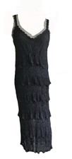 Boston Proper Women’s Black Crochet Salsa Spaghetti Strap Dress S Midi Layered