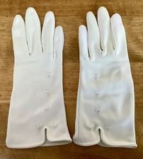 VTG Women s Satiny Ivory Gloves, Embroidered Design/Notched Wrists, Size 7