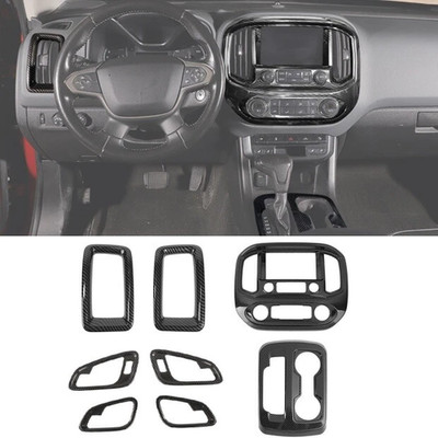 8pcs  carbon Fiber Front Center Control Inner Kit Cover For Chevy Colorado 2014+