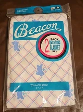 Vintage Beacon Receiving Blankets 30x40” Bunny Toyland Print Cotton USA Set Of 2