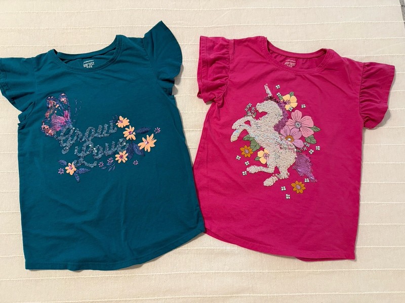 Two Little Girls Size 7 JUMPING BEANS Softest Tees Sequins T-Shirts Multicolor