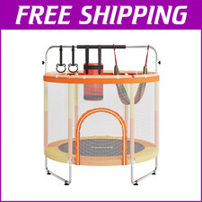 Safe 60" Trampoline with Enclosure for Kids Gift for Ages 3-6 w/ Swing Hoops