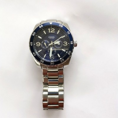 Fossil 10 ATM Uhr Herren Edelstahl marineblau silber