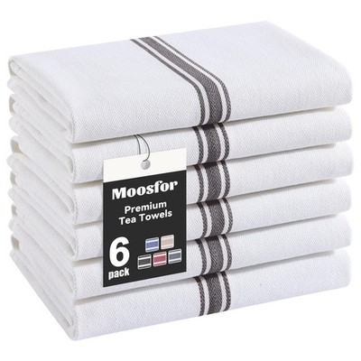 Moosfor 100% Bio Baumwolle Geschirrtücher extra groß, 38 x 64 cm 6er Pack, schwarz