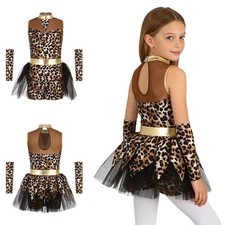 Girls Cavegirl Leotards Dance Romper Dance Recital Leopard Print Halloween Kids