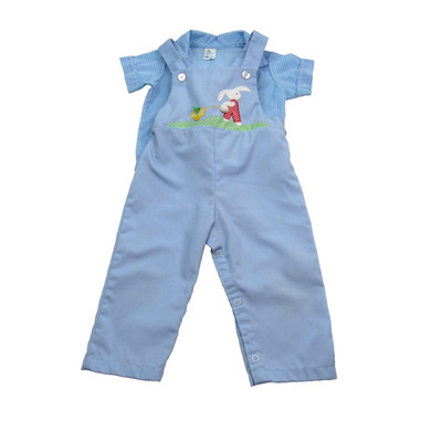 Vintage 1970s Thomas Boys Outfit 18 months Bunny Rabbit Spring Blue Overalls