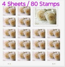 4 Sheets 80 FOREVER STAMPS White Rose Wedding
