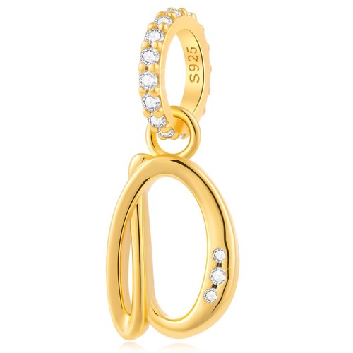18k Yellow Gold Plated Letter D Pendant Charm, 925 Sterling Silver Initial Alpha - Picture 1 of 6