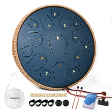 Steel Tongue Drum - 14 Inch 15 Notes Tongue Drum C Majoy for Adults NavyBlue