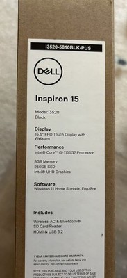 NEW DELL 15.6'' Inspiron 3520 FHD Touchscreen Intel i5-1155G7/8GB/256GB LAPTOP
