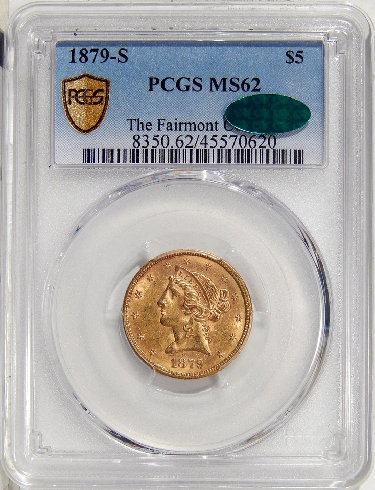 1879-S $5 PCGS MS 62 CAC ~ VERY PLEASING GOLD HALF EAGLE - Image 2 of 4