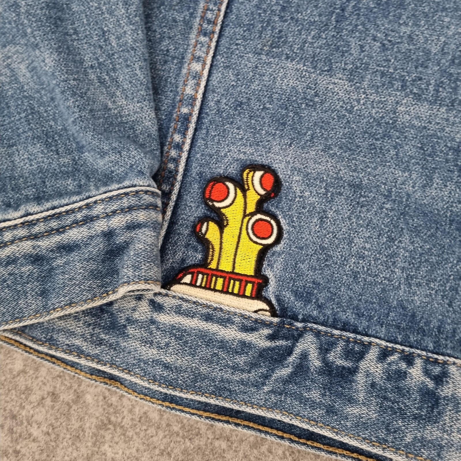 Pretty Green Jacket Mens 2XL Blue Denim Beatles Yellow Submarine Patches Mod image 8