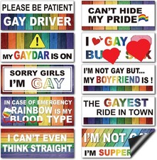 10-pack Magnetic Rainbow Bumper Decals, Funny Gay Pride Car Stickers for Vehicle