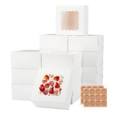 6x6x3 Inches Bakery Boxes, White with Window for Valentines Day, Treat Box