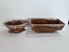Set Of Brown Drip Glaze Planters RRP Co 1210-75 And F78USA  