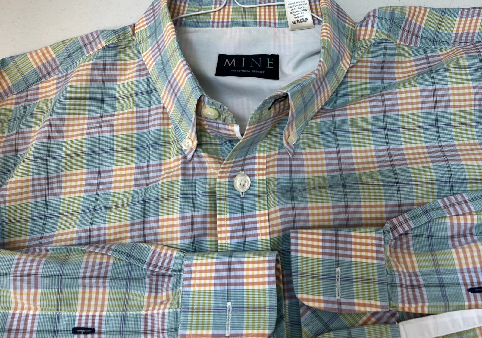 MINE Men's Dress Shirt Cotton Bright Colorful Plaid Cotton L/S XL Button Up