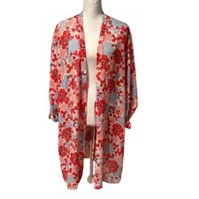 Josie Natori Kimono Robe Floral Print Multi Color Sleepwear No Tie Sz