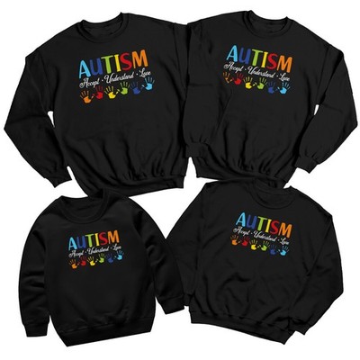 Family Handprint Autism Awareness Day Sweatshirt Pullover Spectrum...