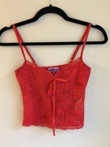 Edikted - Red Floral Lace Strappy Cami Top w/ Bow & Adjustable Straps - XS