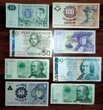 Alte Banknoten f&uuml;r Sammler, "SKANDINAVIEN LOT" - 8 ALTE SCHEINE - GEBRAUCHT !!