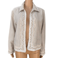 Chico  s linen metallic embroidered open front jacket size 1/M