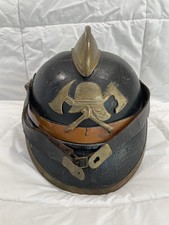 Nice Original Circa 1900 WWI WW1 Wurttemberg Black Leather & Brass Fire Helmet