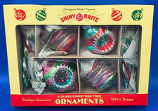Radko Shiny Brite Box 6 Christmas Ornaments Bright Colors Icicles  Reflectors