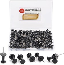 Push Pins 100 Pack Black, Standard Thumb Tacks Steel Point Plastic Head Pins