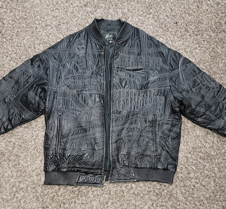 Chaqueta de cuero vintage Max EE. UU. bordada Hip Hop Y2k años 90 genuina talla 4X genial Foto 2 de 4