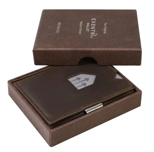Exentri RFID NUBUCK BROWN Wallet & Cards Holder Genuine Leather Design Norway